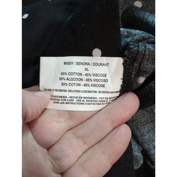 Gloria Vanderbilt Shirt Ladies Extra Large Black White Polka Dot Button Front Sl - Picture 7 of 8